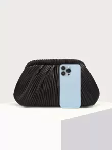 Ladies' Clutch Bag With Pleated Cloud Design, Flap Closure, Vintage High-Quality French Minimalist Style, Suitable For Outings. - Black - View 3