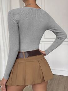 SHEIN Essnce Raglan Sleeve Crop Jumper - Grey - View 2