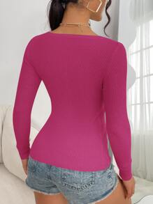 SHEIN Essnce Scoop Neck Ribbed Knit Jumper - Hot Pink - View 2