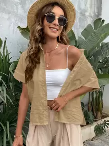 SHEIN LUNE 蝙蝠袖口袋貼布襯衫