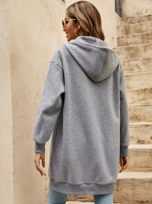 SHEIN LUNE Hoodie Lót nhiệt Dây kéo Dây rút - Màu Xám nhạt - Xem 2