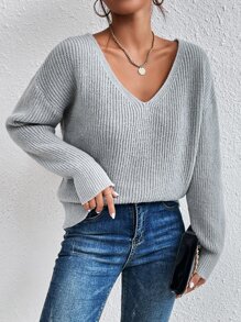 SHEIN Frenchy Guipure Lace Panel Drop Shoulder Jumper - Light Grey - View 6