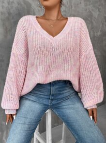 SHEIN LUNE Plus Space Dye Drop Shoulder Jumper - Baby Pink - View 2