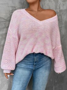 SHEIN LUNE Plus Space Dye Drop Shoulder Jumper - Baby Pink - View 4