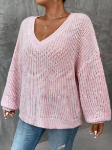 SHEIN LUNE Plus Space Dye Drop Shoulder Jumper - Baby Pink - View 5