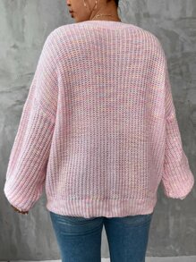 SHEIN LUNE Plus Space Dye Drop Shoulder Jumper - Baby Pink - View 6