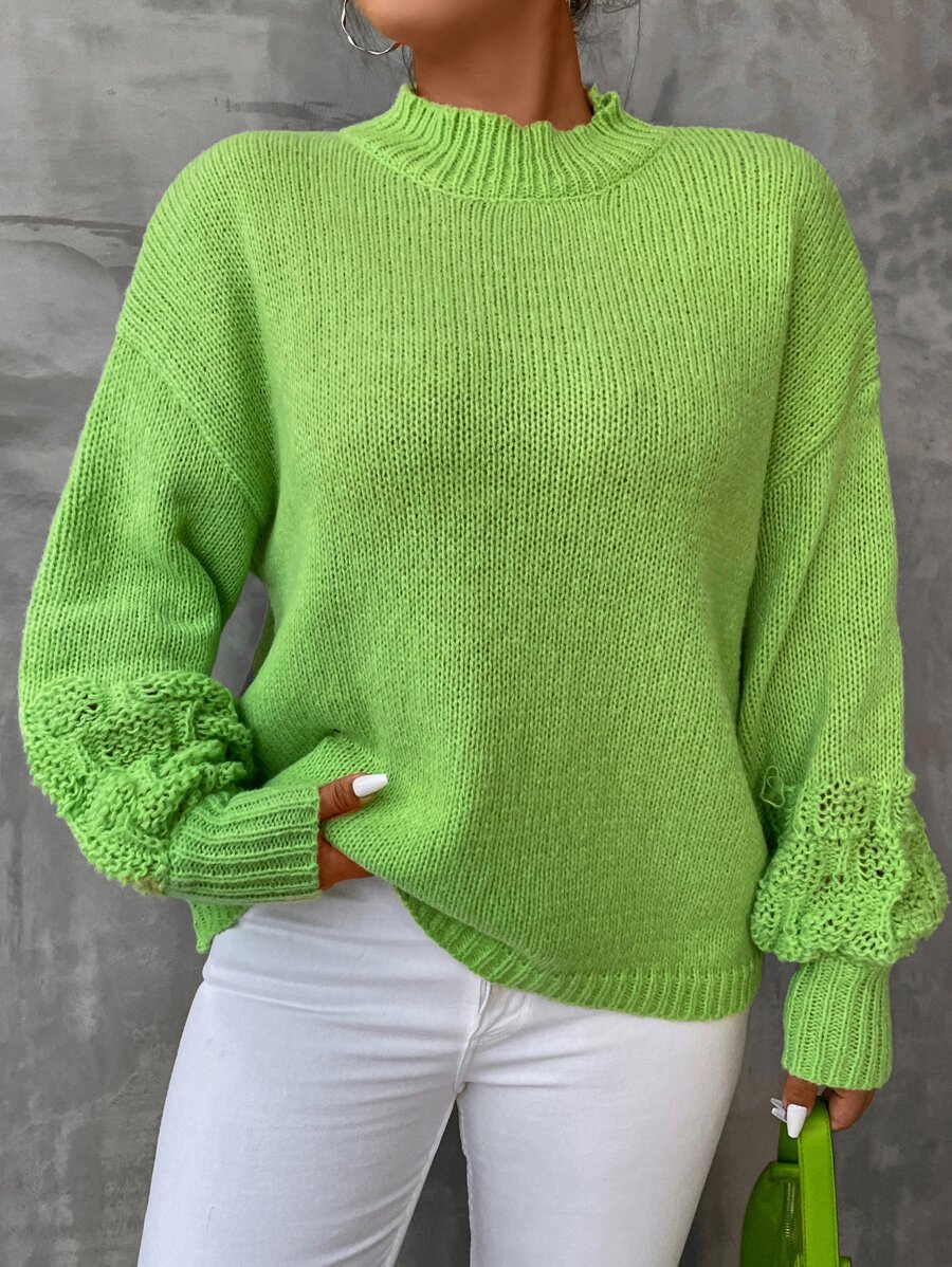 Calvaya Plus Mock Neck Drop Shoulder Jumper - Lime Green - View 1