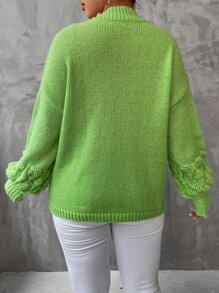Calvaya Plus Mock Neck Drop Shoulder Jumper - Lime Green - View 2