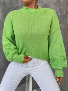 Calvaya Plus Mock Neck Drop Shoulder Jumper - Lime Green - View 3