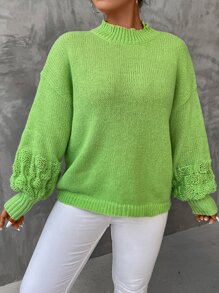 Calvaya Plus Mock Neck Drop Shoulder Jumper - Lime Green - View 4