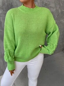 Calvaya Plus Mock Neck Drop Shoulder Jumper - Lime Green - View 5