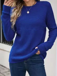 SHEIN Essnce Round Neck Batwing Sleeve Jumper - Royal Blue - View 1