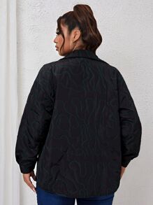 Plus Stitch Detail Patched Pocket Drop Shoulder Padded Padded Coat Clothes Winter - Black - View 2