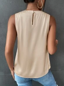 SHEIN Privé 垂領後鎖孔緞面襯衫 - 香檳色 - 查看 2