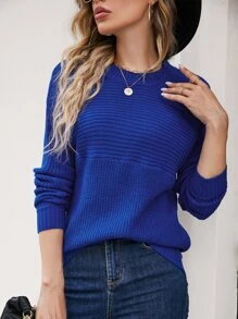SHEIN Essnce Round Neck Batwing Sleeve Jumper - Royal Blue - View 6