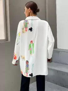 SHEIN Essnce Figure Graphic Drop Shoulder Longline Shirt - Multicolor - View 2