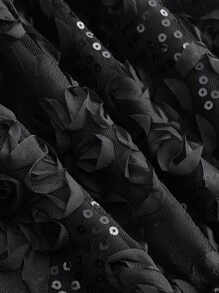 SHEIN MOD Square Neck Puff Sleeve A-line Dress - Black - View 7