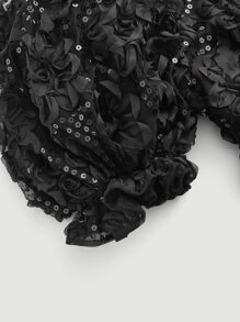 SHEIN MOD Square Neck Puff Sleeve A-line Dress - Black - View 6