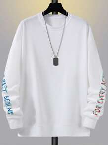 Manfinity LEGND Men Angel & Slogan Graphic Drop Shoulder Pullover Without Necklace - White - View 2