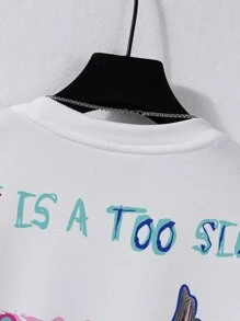 Manfinity LEGND Men Angel & Slogan Graphic Drop Shoulder Pullover Without Necklace - White - View 5