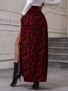 Pariaura 高腰开叉大腿裙，适合新年服装，长款女装 - 紅色 - 查看 2