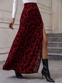 Pariaura 高腰开叉大腿裙，适合新年服装，长款女装 - 紅色 - 查看 4