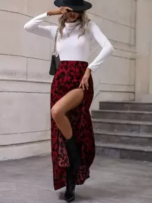 Pariaura 高腰开叉大腿裙，适合新年服装，长款女装 - 紅色 - 查看 5