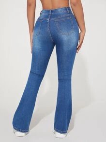 SHEIN PETITE 破洞靴型牛仔褲 - 中等水洗藍 - 查看 3