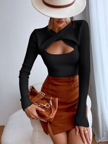 SHEIN Privé Jersey con abertura girante delantero - Negro - Ver 1