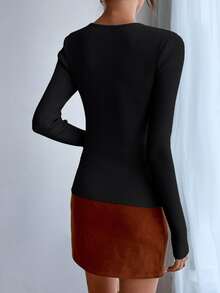 SHEIN Privé Jersey con abertura girante delantero - Negro - Ver 2