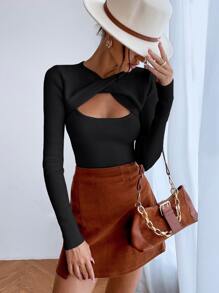 SHEIN Privé Jersey con abertura girante delantero - Negro - Ver 5