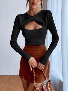 SHEIN Privé Jersey con abertura girante delantero - Negro - Ver 6