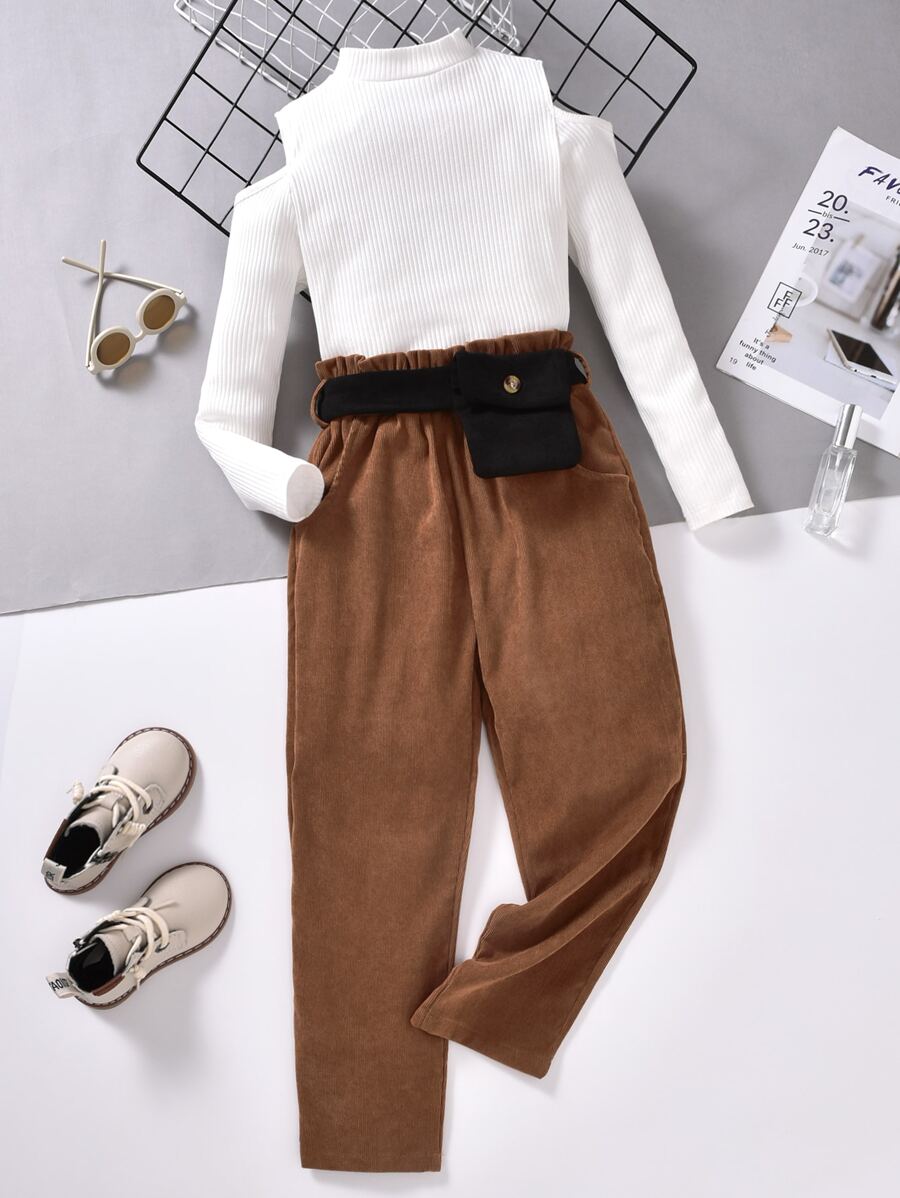 Bộ hai mảnh Gái Cắt ra Quần paper-bag Khối Màu Ăn mặc đẹp - Nhiều màu - Xem 1