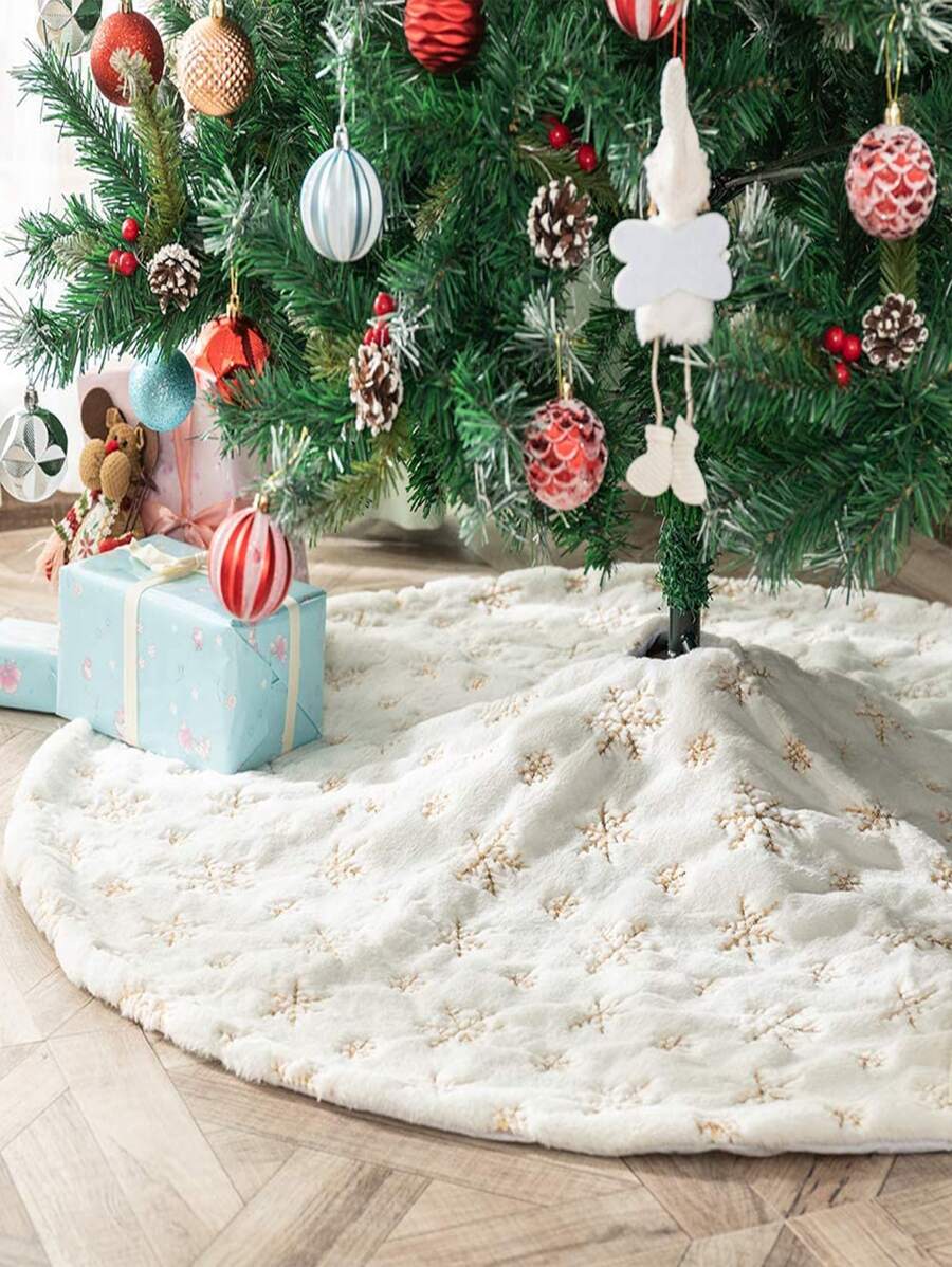 1pc Snowflake Embroidered Christmas Tree Skirt - Multicolor - View 1