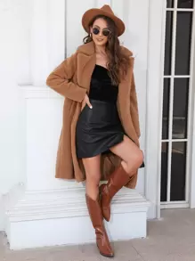 RELISH NOLESS Áo khoác nữ Nút đôi Túi màu trơn Thanh lịch - Lạc đà - Xem 7