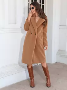 RELISH NOLESS Áo khoác nữ Nút đôi Túi màu trơn Thanh lịch - Lạc đà - Xem 8