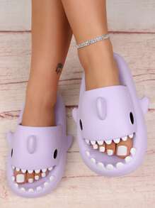 pueenb Chanclas con diseño de tiburón para mujer - Morado - Ver 2