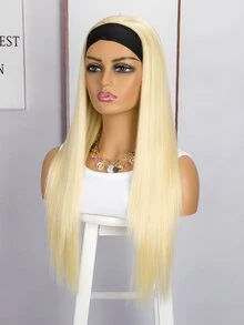 Peluca sintética largo recto con diadema - Dorado - Ver 6