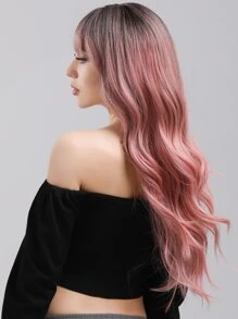 長款卷人造假髮帶劉海 - 粉色 - 查看 3