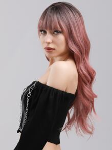 長款卷人造假髮帶劉海 - 粉色 - 查看 4