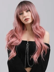 長款卷人造假髮帶劉海 - 粉色 - 查看 5