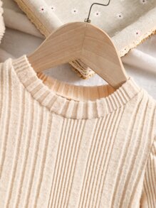 SHEIN Young Girl Contrast Cuff Puff Sleeve Tee Dress With Hat - Apricot - View 3