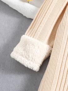 SHEIN Young Girl Contrast Cuff Puff Sleeve Tee Dress With Hat - Apricot - View 4