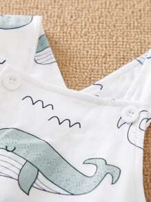 Yierying 嬰兒卡通動物圖案背帶褲和上衣套裝 - 白色 - 查看 3