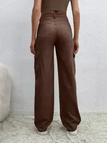 SHEIN Tall 翻蓋口袋工裝牛仔褲 - 巧克力棕 - 查看 2