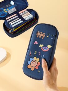 1pc Flower & Rainbow Print Pencil Bag - Multicolor - View 3