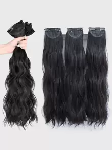 假髮女長發【水波紋】三片接發膜長髮捲發蓬鬆髮捲無痕假髮膜 - 黑色 - 查看 1