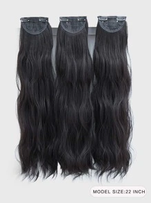 假髮女長發【水波紋】三片接發膜長髮捲發蓬鬆髮捲無痕假髮膜 - 黑色 - 查看 2