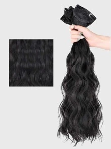 假髮女長發【水波紋】三片接發膜長髮捲發蓬鬆髮捲無痕假髮膜 - 黑色 - 查看 3