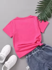 SHEIN Young Girl Fashionable, Colorful And Cute Short Sleeved T-Shirt, Printed With Interesting Texts, Flowers, Rainbows And Graffiti Patterns, Classic And Versatile, Suitable For Travel, Shopping, Daily Wear, School, And Parties In Summer. Available In Sweet White And Rose Pink Colors.,Holiday,Summer,Travel